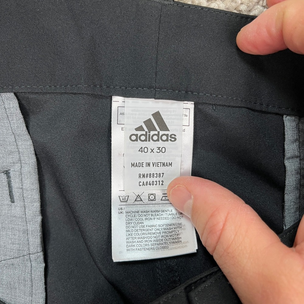 Adidas Pants Mens 40x30 Black Flat Front Performance Trousers Golf 3 Stripe EUC - Picture 6 of 11